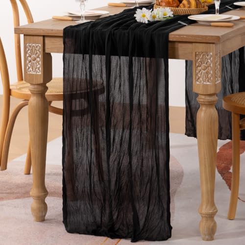 Black Cheesecloth Table Runner Set - Rustic Sheer Centerpiece Decor, 10 PC