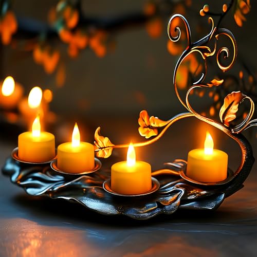 Rechargeable Flameless Tea Light Candles Set - 12 Warm White Flickering LED Candles