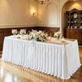 14ft White Satin Table Skirt for Rectangular Tables - Wrinkle-Free Party Decor with Glitter Ruffle - Variation: White / 168x30 Inches