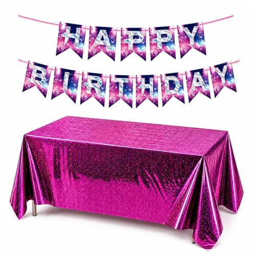 KPOP Birthday Banner & Galaxy Holographic Tablecloth Party Decorations