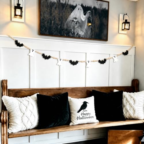 Halloween Ghosts and Bats Beaded Garland - Rustic Farmhouse Decor, 5.7Ft
