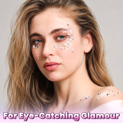 Self-Adhesive Face Gems and Rhinestone Stickers for Makeup and Body Art - 15 Sheets