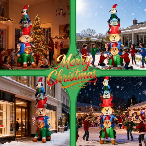 9FT Inflatable Christmas Dogs Stack with LED Lights, Outdoor Holiday Yard Decor