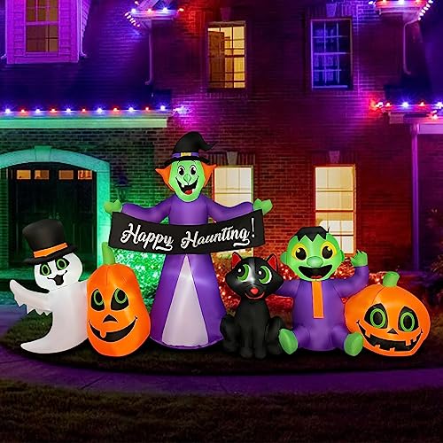 Halloween Inflatable Decor Set - Witch, Ghost, Frankenstein, Cat, Pumpkin, 8Ft