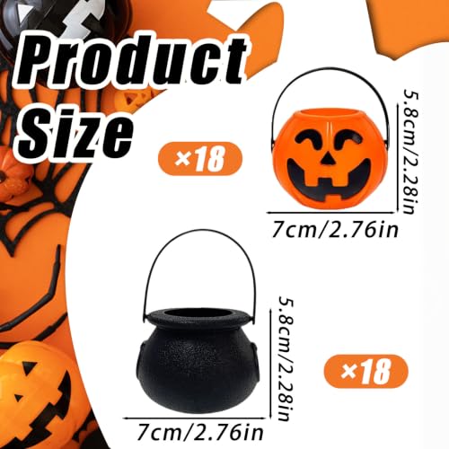 Mini Halloween Pumpkin Buckets Set - 36 Black and Orange Portable Candy Baskets