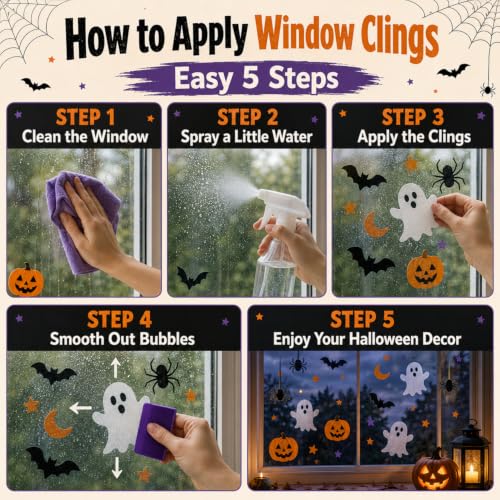 Halloween Ghost Window Clings - Spooky Reading Book Swing Design for Holiday Decoration - Variation 1280