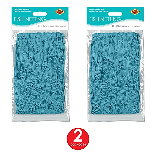 Nautical Fish Net Decorations - 2 Pack Turquoise Cotton Party Nets for Under the Sea & Luau Themes
