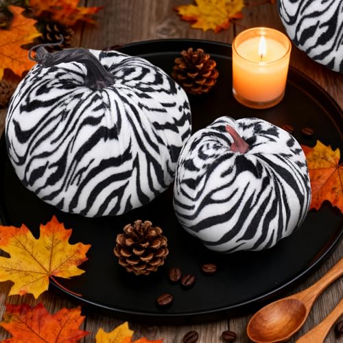 Gresorth 8 Pcs Artificial Zebra Velvet Pumpkins Fall Pumpkin Decor - Variation E