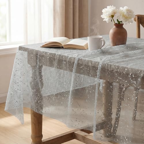 Horaldaily Grey Silver Rectangular Tablecloth 60x120 Inch for Home Dining