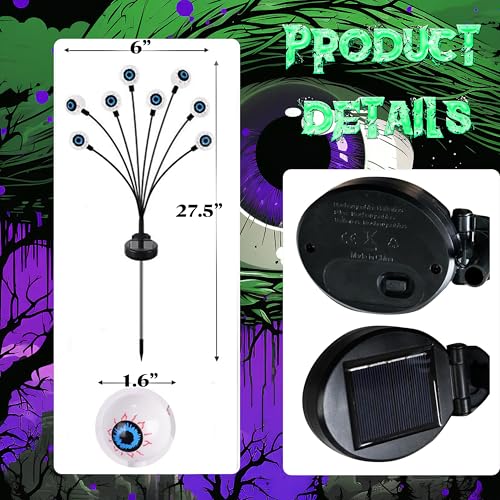 Eyeball Halloween Outdoor Solar Lights 4 Pack Waterproof Green Purple Scary Decor