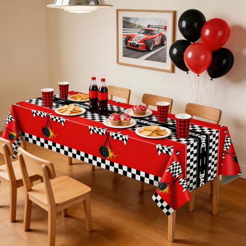 Race Car Birthday Party Decorations - Red & Black Disposable Tablecloth, 2PCS