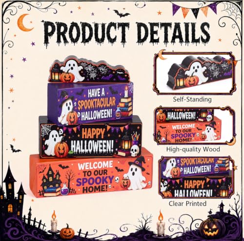 Halloween Ghost Wooden Decor Set for Tabletop and Mantel