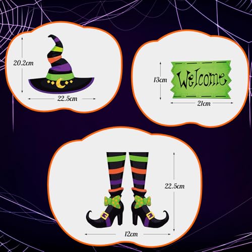 Halloween Witch Sign Decoration Welcome Hanging Wooden Wall Decor - Witch Hat & Legs
