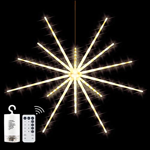 Yellow Hanging Starburst Light with Remote, 112 LEDs, 8 Modes - Garden & Party Decor