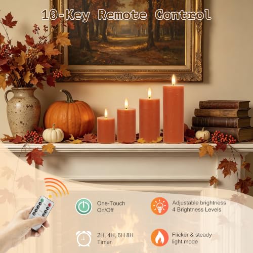 Orange Flameless Pillar Candles with Remote Control - Fall Decor for Home, Halloween & Thanksgiving