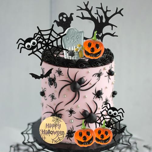 Halloween Cake Topper Set Pumpkin Spiders Tombstone Decorations 16pcs
