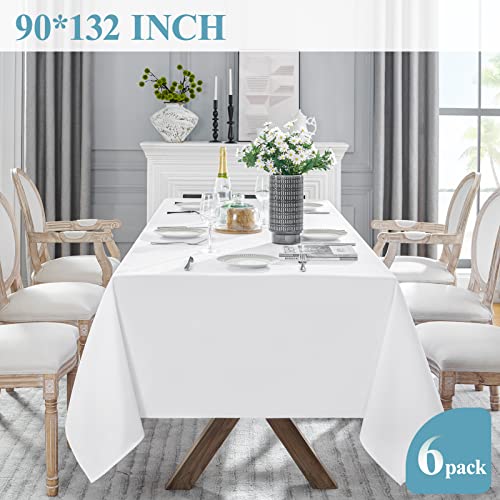 White Rectangle Tablecloth 90x132 Inches for 6ft Tables - Pack of 6