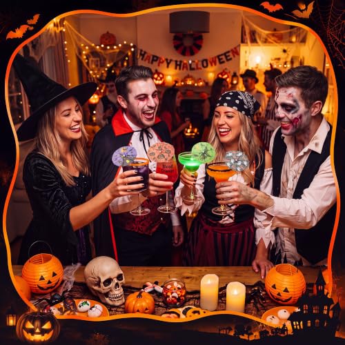 Halloween Cocktail Umbrellas Set - 100 Pcs Bat & Witch Design, 4 Inch Party Picks
