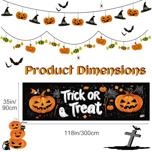 Halloween Fence Banner 10x3FT Waterproof Outdoor Yard Decor with Ghost & Bats - Variation 43-1