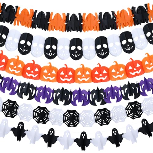 Halloween Paper Garland Set - 6 Pieces, 60 ft Black, Orange & White Decorations