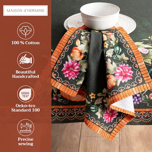 Pumpkin Garden Cloth Napkins Set of 4 - 20x20 Inches Reusable Cotton, Fall Decor