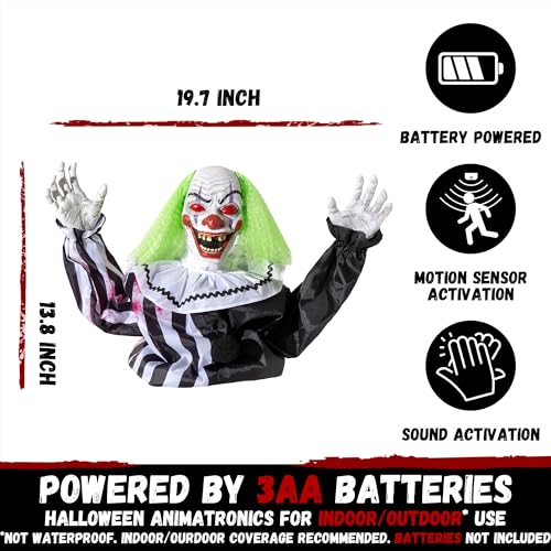 Halloween Animatronic Groundbreaker Clown Outdoor Decor - Scary Talking Motion-Activated with Lighted Eyes