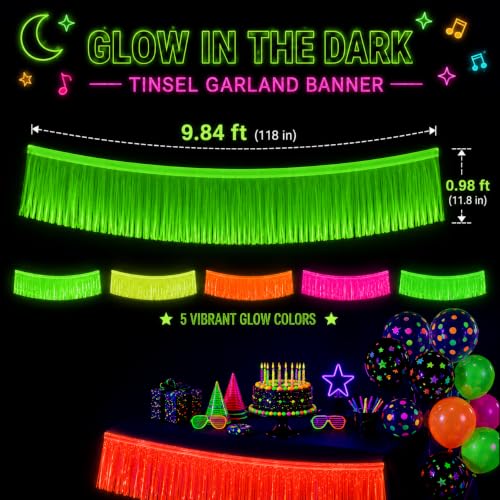 Glow in the Dark Neon Tinsel Banners Set - 5 Color Party Decorations