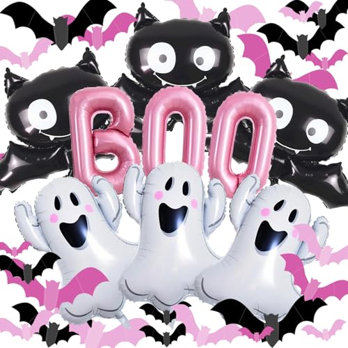 Halloween Pink Boo Balloons & Bat Decorations Party Supplies