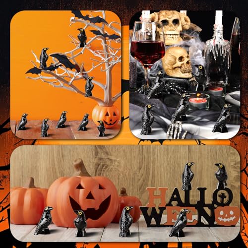 30 Pcs Mini Resin Black Raven Bird Figurines for Halloween Decorations - Tiny Crow Ornaments