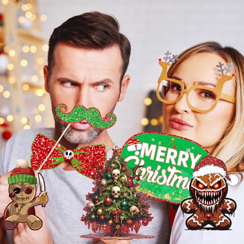 Halloween Christmas Photo Booth Props Set - 16 Gothic Holiday Decorations