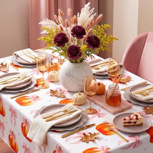 Pink Pumpkin Fall Tablecloth 54x108 Inch - Autumn Party Decor
