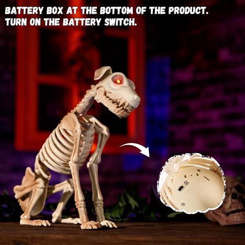 Halloween Animatronics 15-Inch Skeleton Dog with Light-Up Eyes & Sound Activation - Creepy Haunted Prop for Indoor Outdoor Decor
