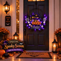 Pumpkin Ghost Halloween Wreath Decorations for Front Door - Fall Spooky Welcome Sign, Indoor/Outdoor