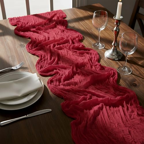 Fall Cheesecloth Table Runner - Boho Gauze 118 Inch, Warm Color, 6 Pack