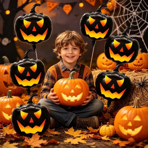 Black Pumpkin Balloons Set - Halloween Foil Balloons for Party Decoration