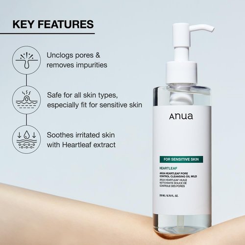 ANUA Heartleaf Pore Cleansing Oil MILD, Sensitive Skin Face Wash, Oil Cleanser for Face, Makeup Blackhead Remover, Korean Skin Care, Non-Comedogenic, Fragrance Free, 6.76 fl oz (Pack of 2)
