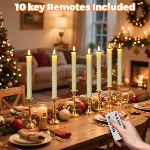 Ivory Waxy Flameless Taper Candles with Remote Timer - Set of 6