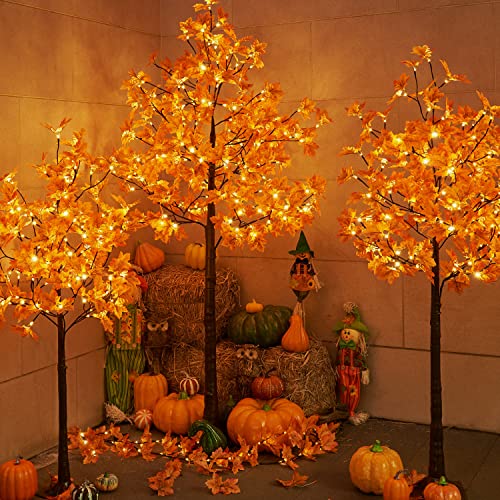 7FT LED Lighted Maple Tree - Fall Harvest Decor with 208 Warm White Lights - Orange for Thanksgiving & Holidays
