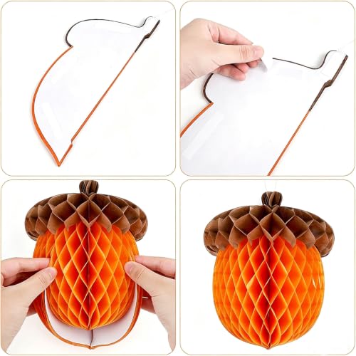 Fall Acorn Honeycomb Ball Decorations Set - Autumn Thanksgiving Halloween Party Ornaments