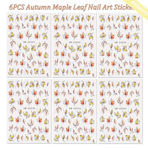 Autumn Maple Leaf Nail Art Stickers Fall Leaf Decals 6PCS - Autumn2