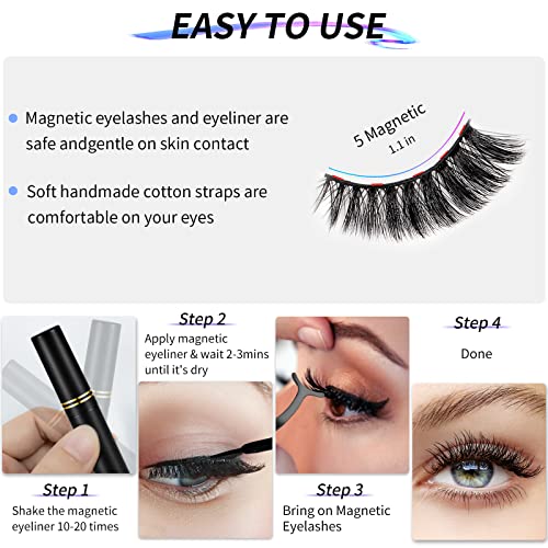 Magnetic Eyelashes with Eyeliner Kit - 12 Reusable Natural 3D False Lashes