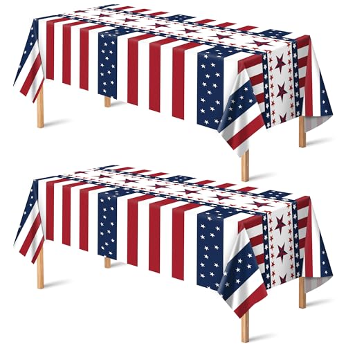 Patriotic 4th of July Tablecloth Set - Red White Blue Disposable Decor, 2 Pack