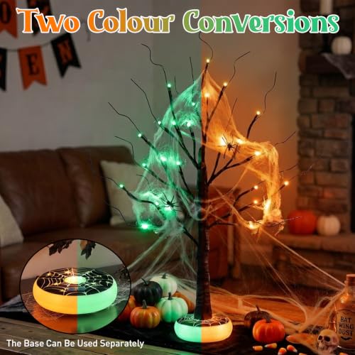 Dark Halloween Tree with Light-Up Base & Rechargeable LED Lights - 24 Inch