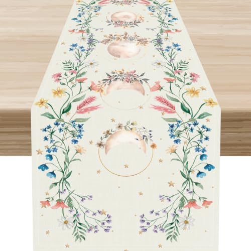 Moon Flower Table Runner 13x36 Inches - Boho Rustic Seasonal Decor - Variation of THIS Listing