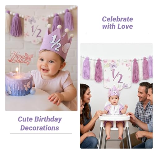 Half Birthday Decorations Set for Baby Girl - Banner, Hat & Cake Topper