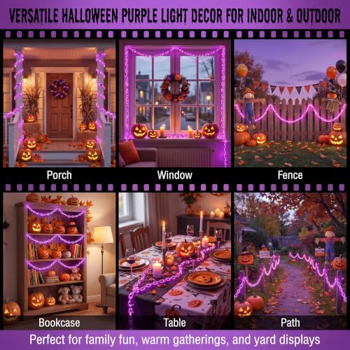 Purple Halloween LED Chain Lights 10.5 Ft with 175 Vivid Orange LEDs, USB & Battery Powered