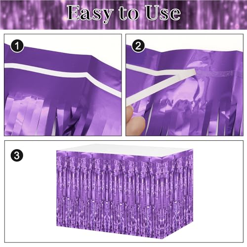 Light Purple Foil Fringe Table Skirts - 2 Pack 29.5x108 Inch Party Decor
