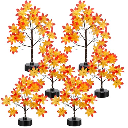 Set of 6 Lighted Maple Tree Decorations for Fall & Thanksgiving Indoor Outdoor Decor
