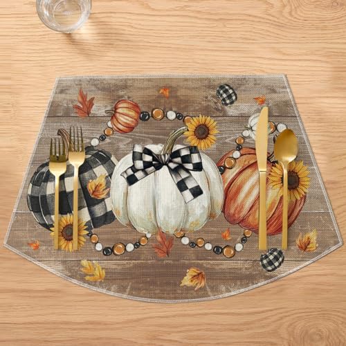 Wood Wedge Placemats Set of 4 - 12x18 Inch Fall Table Decor