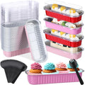 Valentine Color Mini Loaf Pans with Lids & Spoons - 6.8oz Pink & Red Set for Baking